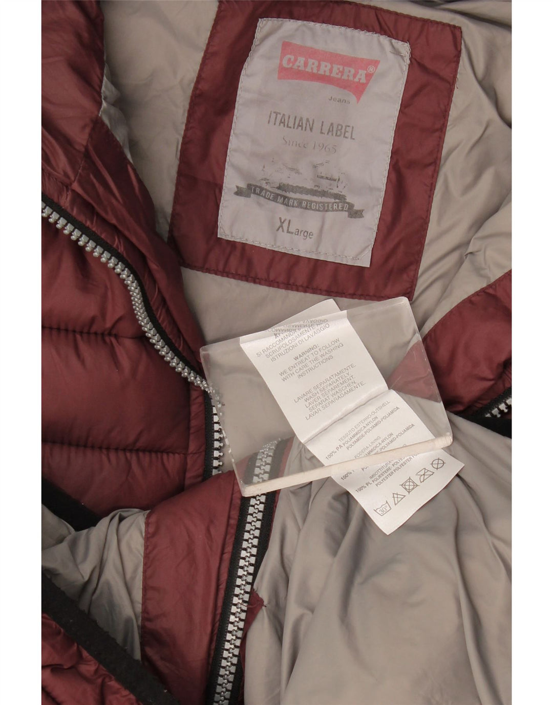 Jaqueta masculina acolchoada com capuz Carrera XL Borgonha poliamida