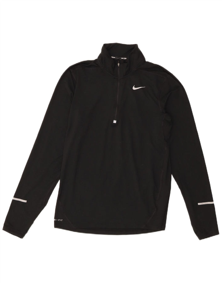 Pulôver masculino Nike Dri Fit com gola e zíper, top pequeno de poliéster preto