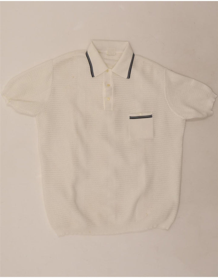 Suéter masculino Trevira de manga curta com gola polo, grande poliéster branco