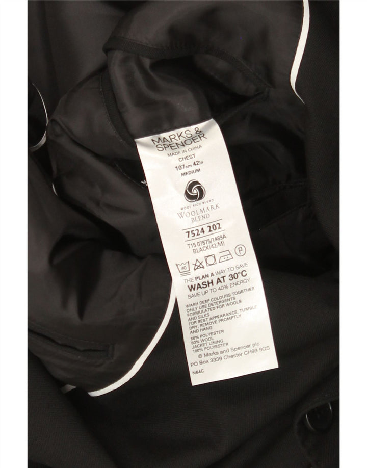 Jaqueta blazer masculina de 2 botões MARKS & SPENCER Reino Unido 42 grande poliéster preto