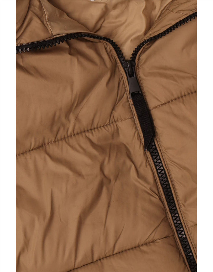 Zara Jaqueta feminina acolchoada com capuz e grandes dimensões Reino Unido 14 Nylon bege médio