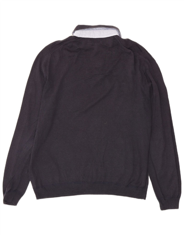 Suéter masculino Massimo Dutti com gola polo grande linho azul marinho