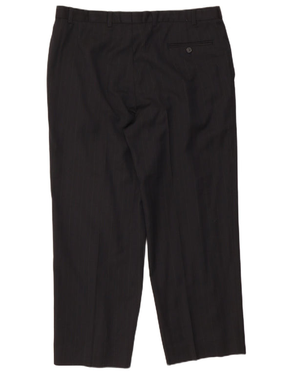 Calça masculina de terno reto Marks & Spencer W38 L29 listrada azul marinho