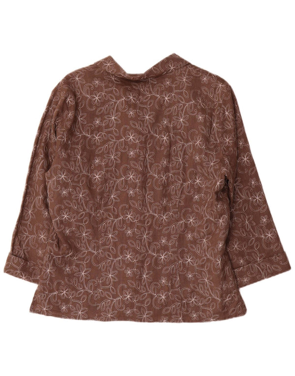 Jaqueta blazer feminina Anne Carson manga 3/4 Reino Unido 16 grande marrom floral