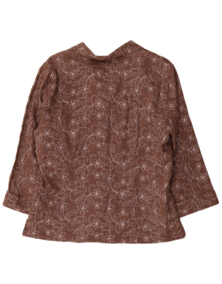 Jaqueta blazer feminina Anne Carson manga 3/4 Reino Unido 16 grande marrom floral