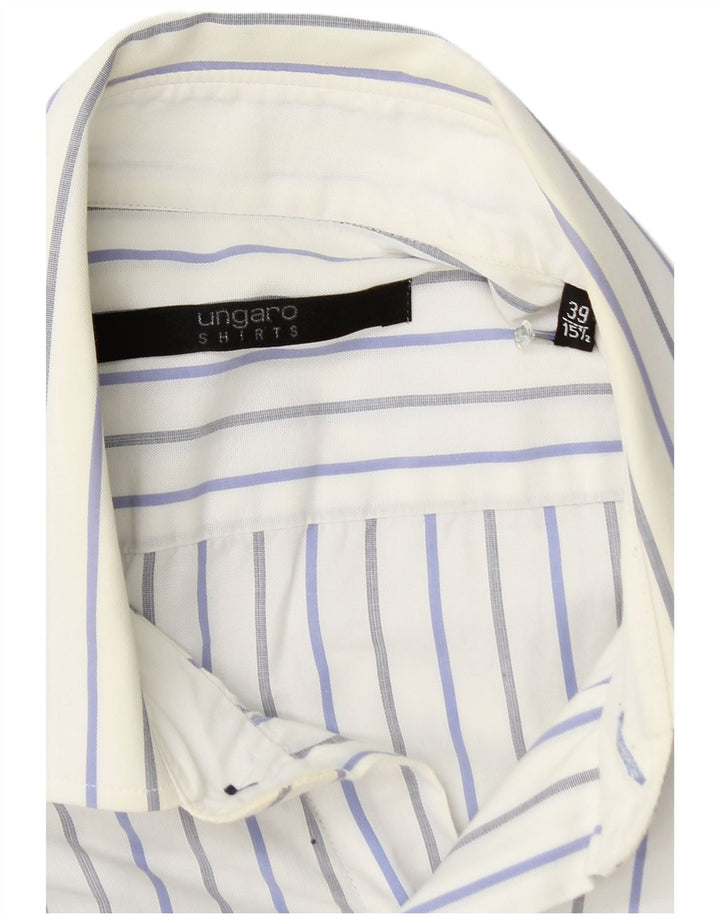 Camisa masculina Ungaro tamanho 39 15 1/2 algodão listrado branco médio