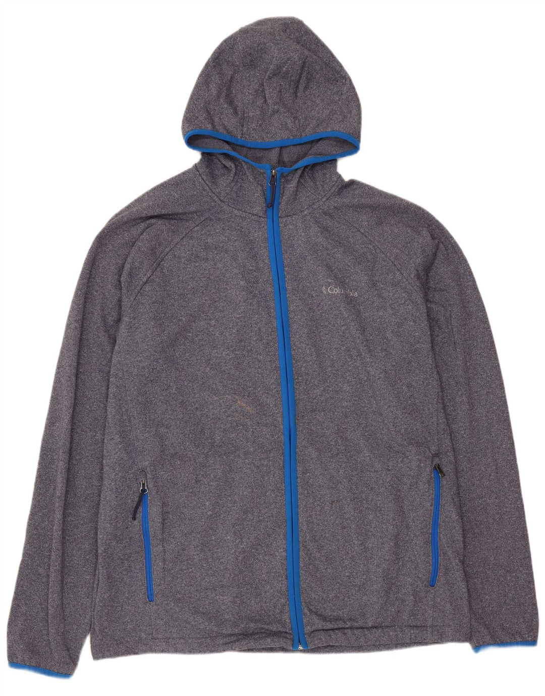 Suéter masculino COLUMBIA com capuz e zíper XL azul marinho poliéster manchado