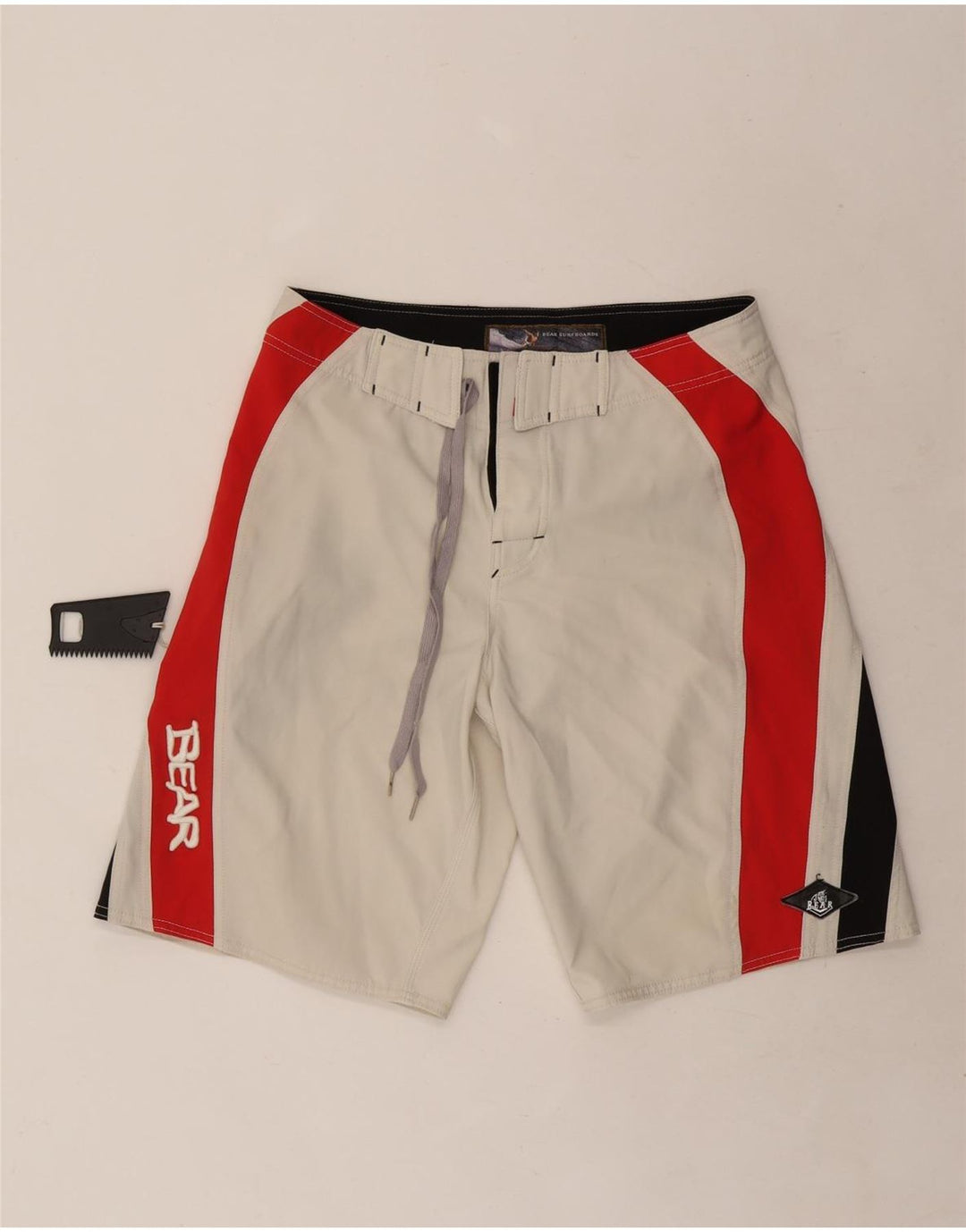 Bear Mens Graphic Casual Shorts W32 Médio Branco Colorblock Poliéster