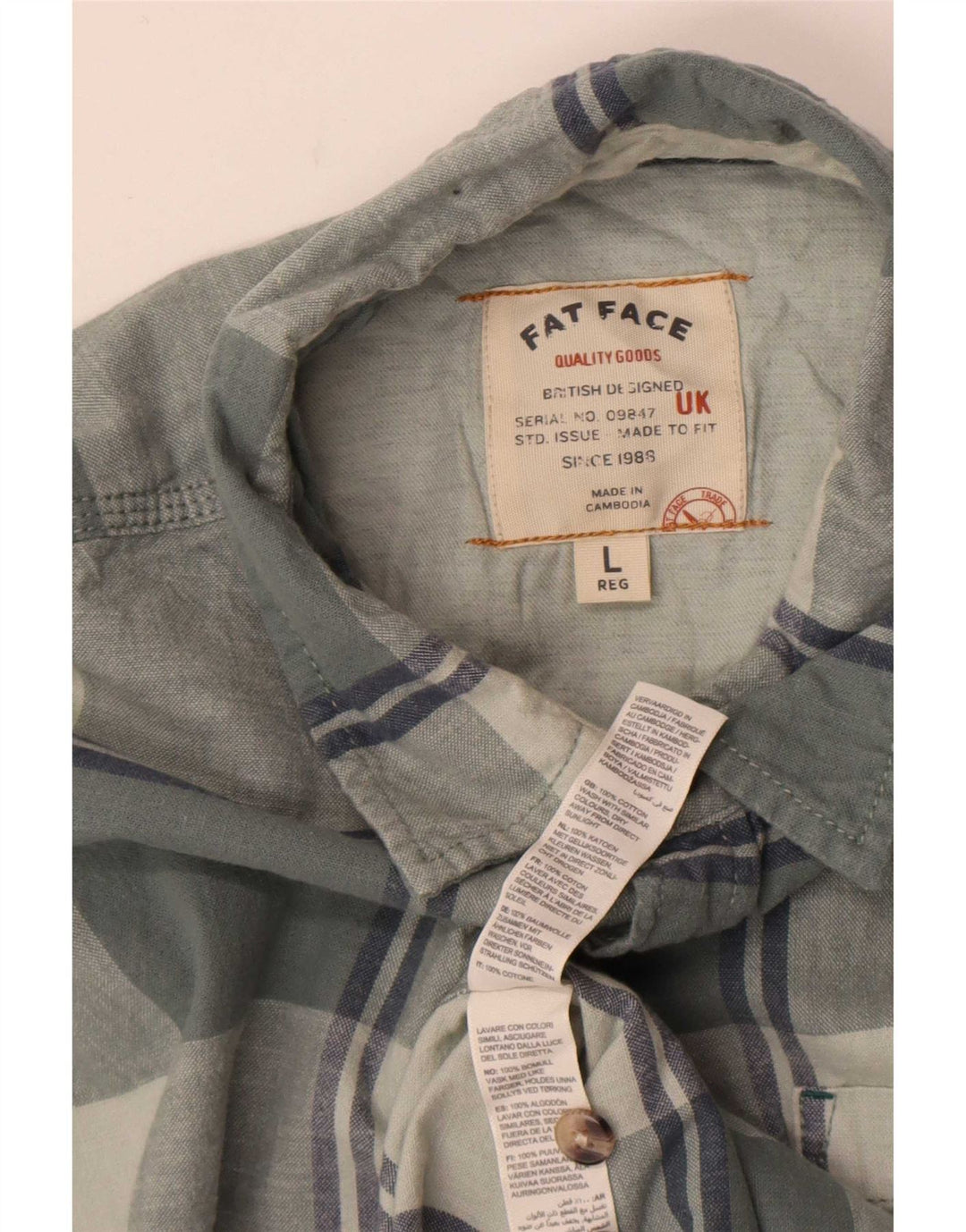 Camisa masculina de flanela Fat Face grande algodão xadrez cinza
