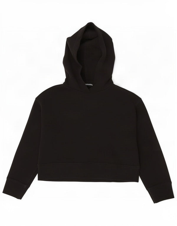Zara Womens Crop Hoodie Jumper UK 14 Médio Algodão Preto