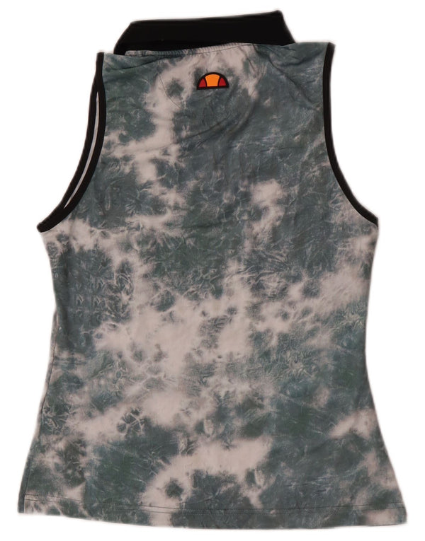 Camisa polo feminina Ellesse, sem mangas, gola com zíper, Reino Unido 8, pequena, verde, tie-dye