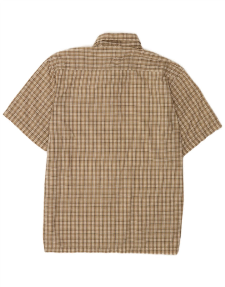 Camisa masculina Columbia de manga curta regular fit algodão xadrez bege médio
