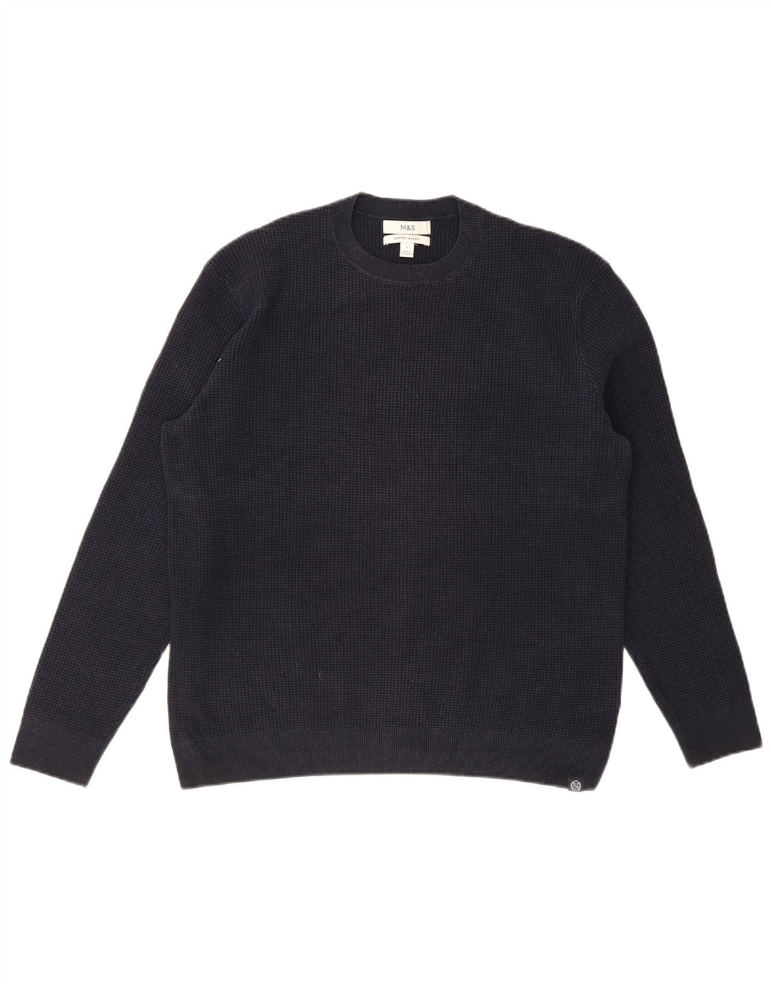Suéter masculino MARKS & SPENCER com gola redonda, grande algodão azul marinho