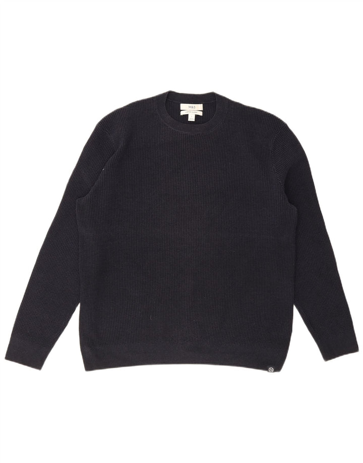 Suéter masculino MARKS & SPENCER com gola redonda, grande algodão azul marinho