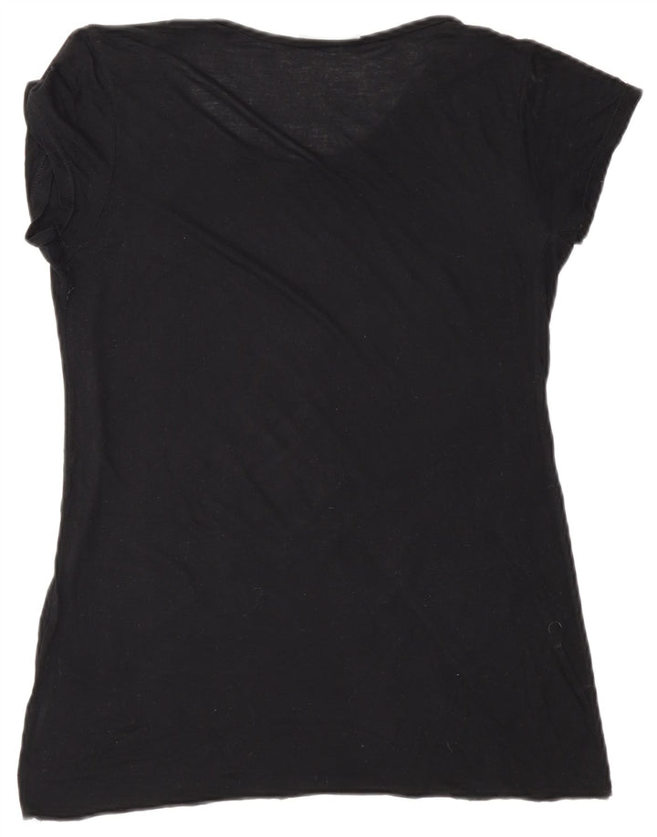 Camiseta feminina gráfica Zara Top UK 10 pequena preta