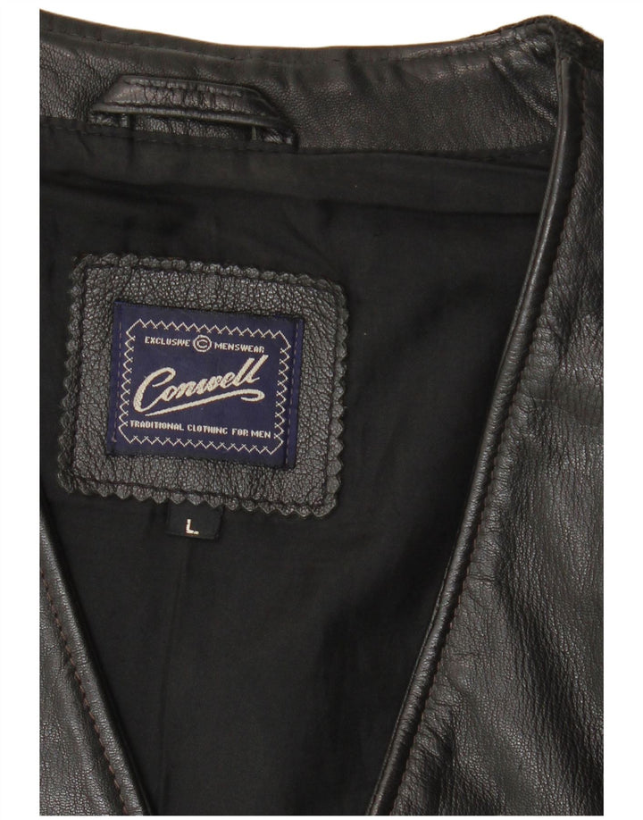 Colete de couro feminino Conwell Reino Unido 16 grande couro preto