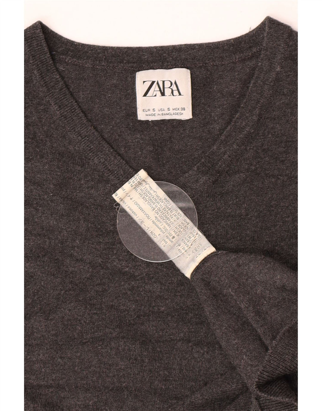 Zara Suéter masculino com decote em V pequeno viscose cinza
