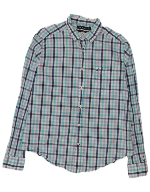 Camisa masculina Nautica Classic Fit grande algodão xadrez azul