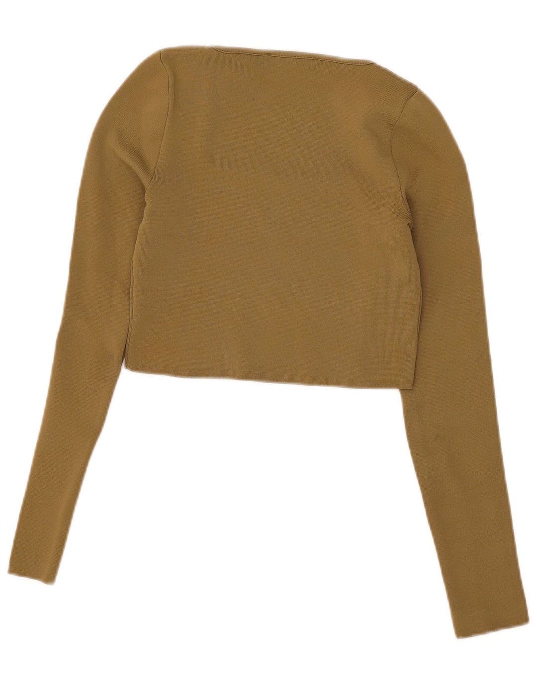 Zara Crop Top Feminino Manga Longa UK 12 Poliéster Cáqui Médio