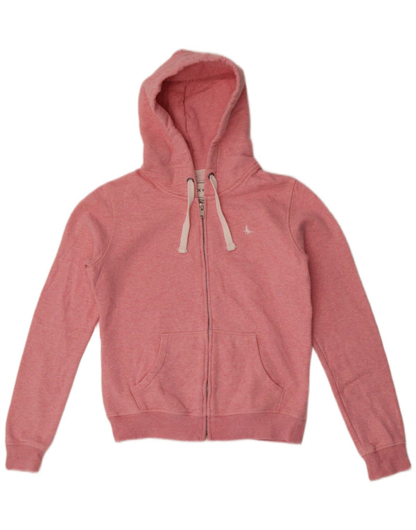 Jack Wills Womens Zip Hoodie Sweater UK 10 Small Pink Flecked Cotton