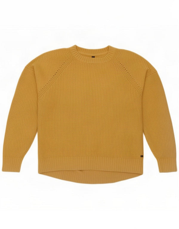 Suéter feminino com gola redonda e gola redonda UK 12 algodão amarelo médio