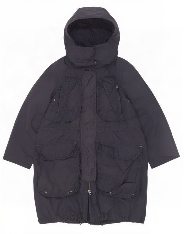 Jaqueta parka feminina com capuz grande Zara Reino Unido 10 pequena azul marinho nylon