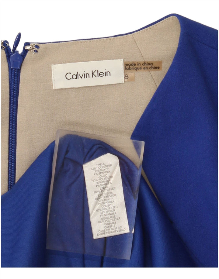 CALVIN KLEIN Vestido feminino sem mangas com bainha US 8 poliéster azul médio