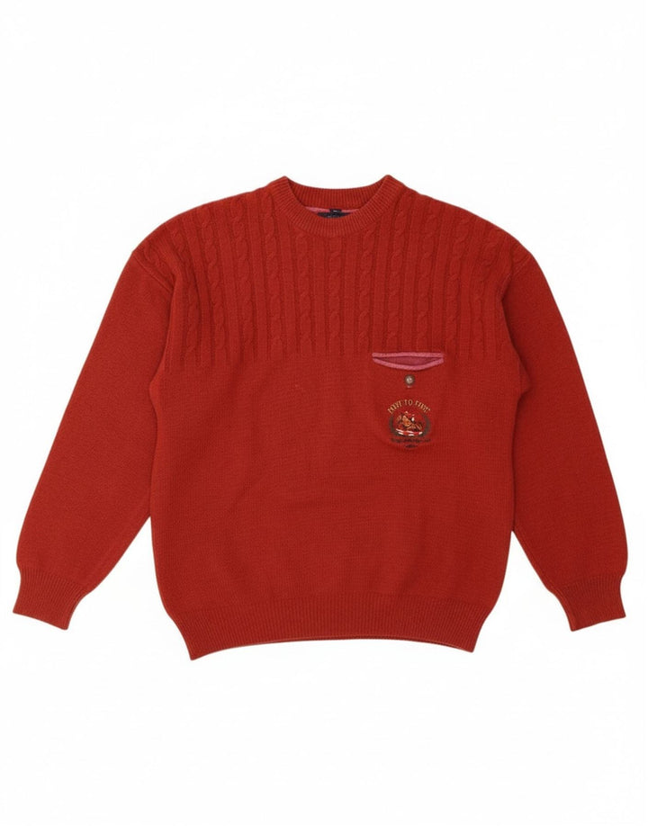 Suéter masculino VINTAGE com gola redonda grande vermelho