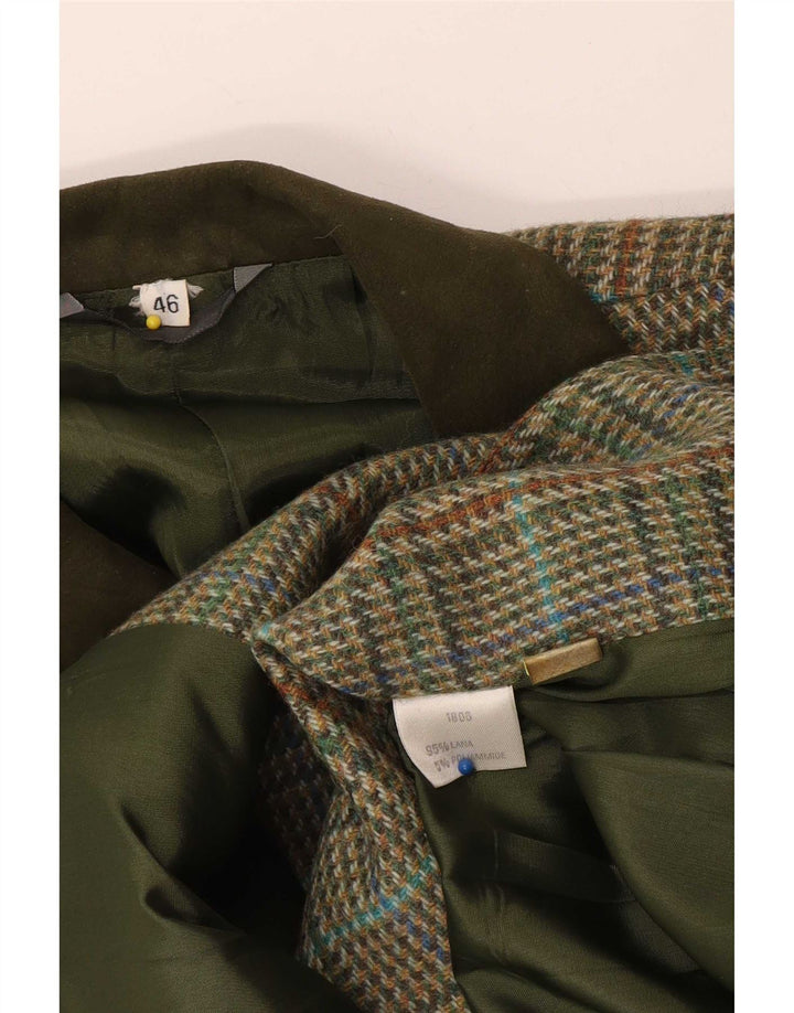 Jaqueta blazer feminina vintage com 2 botões IT 46 grande lã houndstooth verde