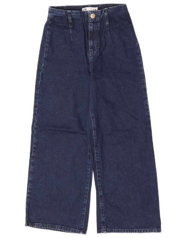 Zara Jeans feminino cintura alta com perna larga EU 36 XS W26 L25 algodão azul marinho