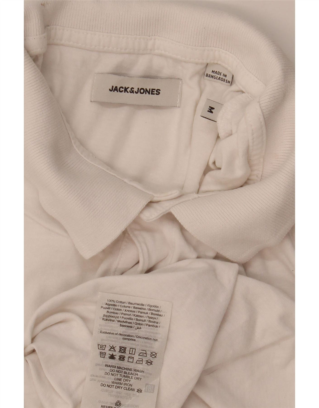 JACK & JONES Camisa polo masculina gráfica de manga comprida em bloco colorido branco médio