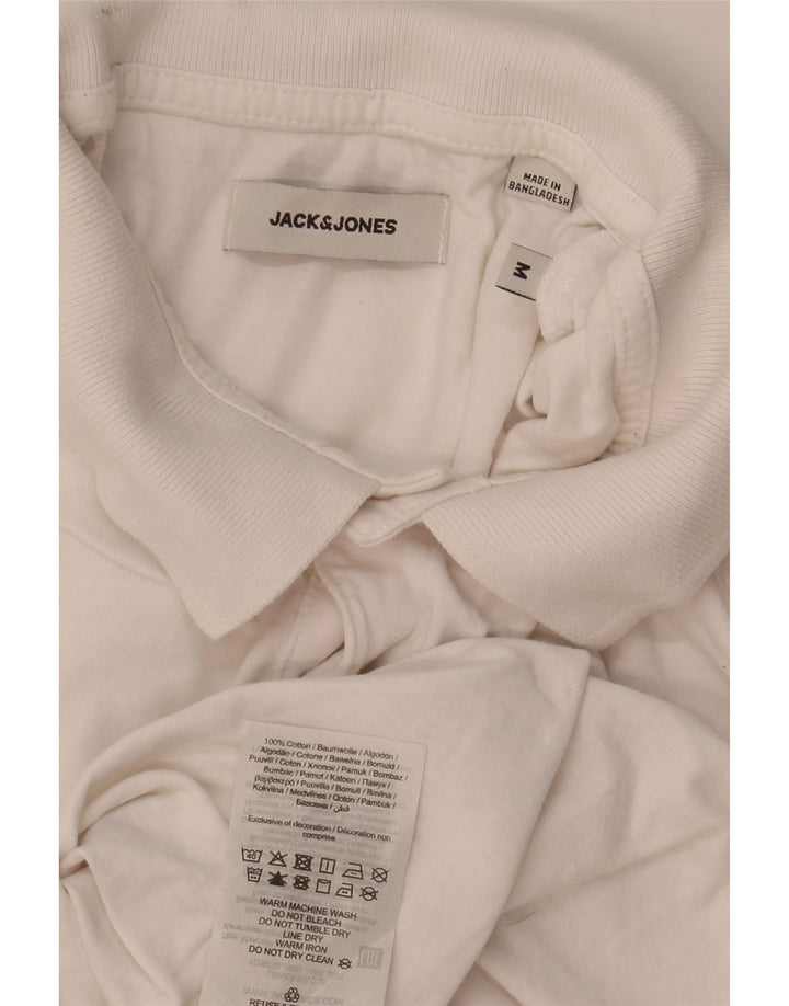 JACK & JONES Camisa polo masculina gráfica de manga comprida em bloco colorido branco médio