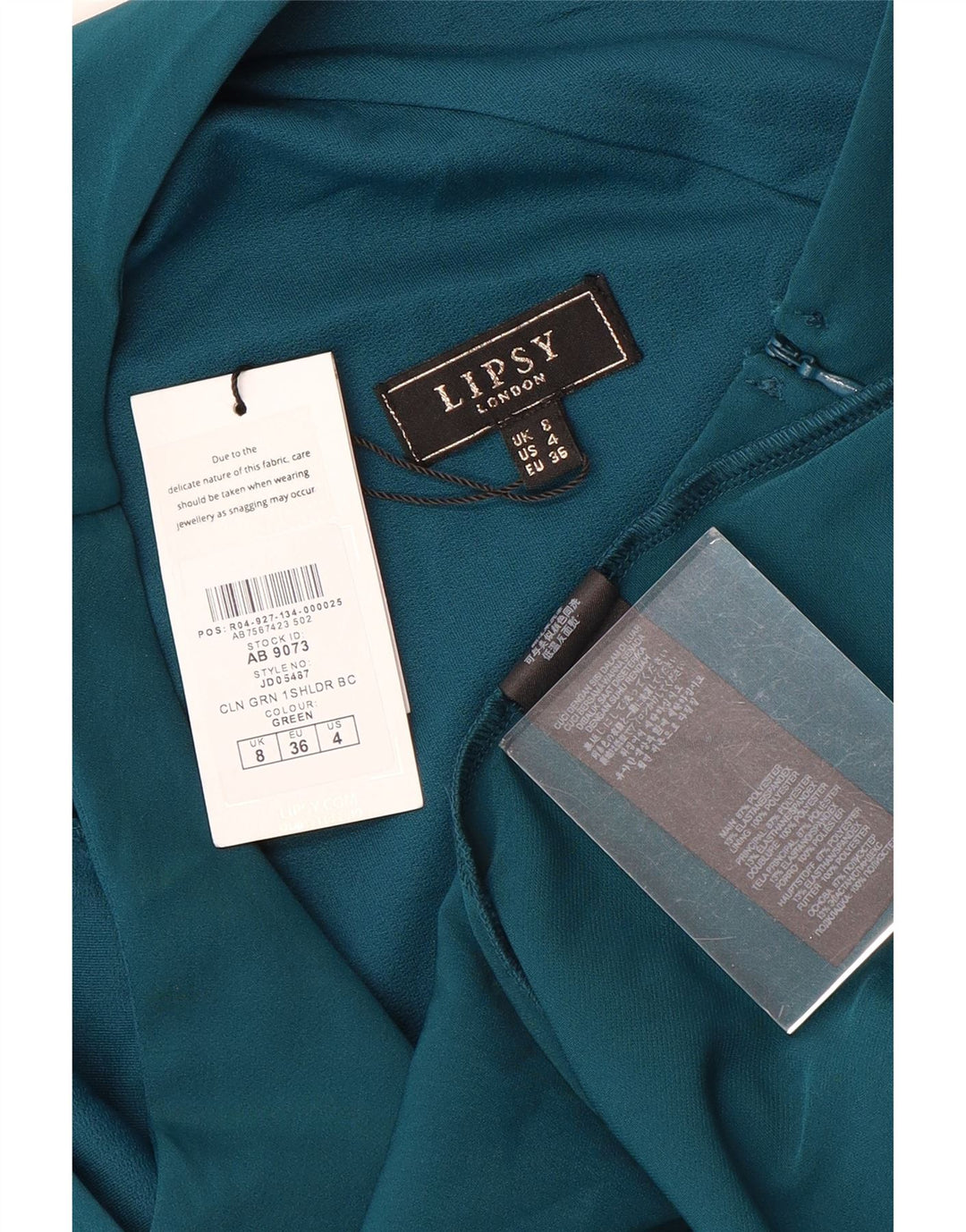 Vestido feminino Lipsy de um ombro UK 8 poliéster verde pequeno