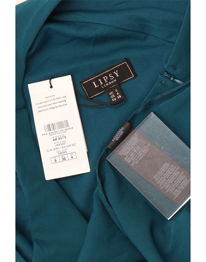 Vestido feminino Lipsy de um ombro UK 8 poliéster verde pequeno