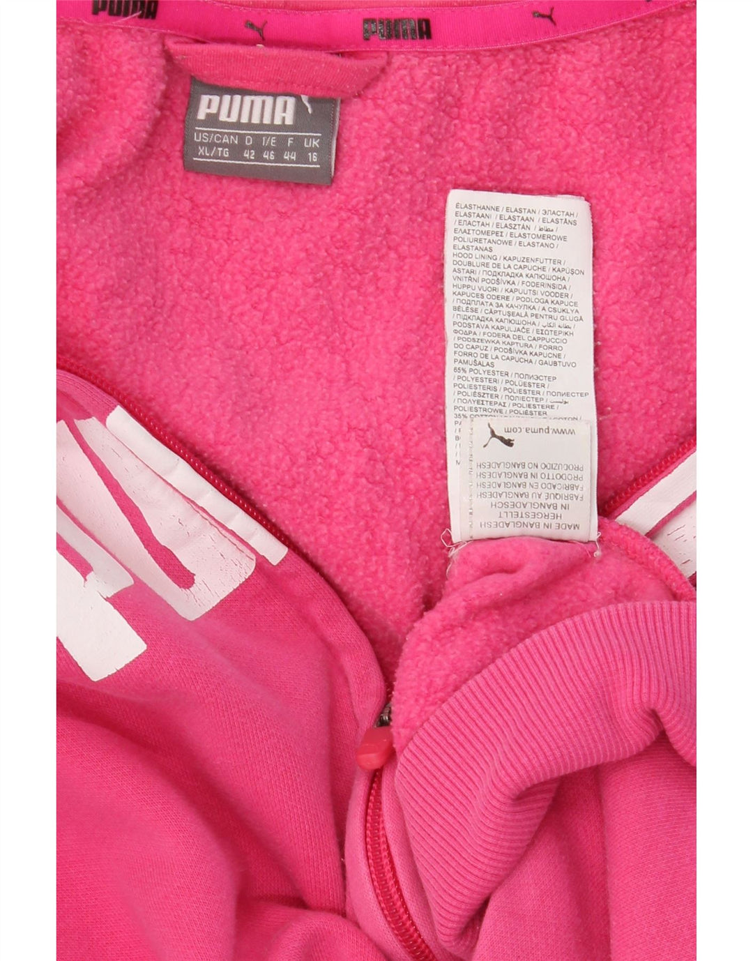 PUMA Womens Graphic Zip Hoodie Sweater UK 16 Large Pink Cotton Vintage Puma and Second-Hand Puma from Messina Hembry 