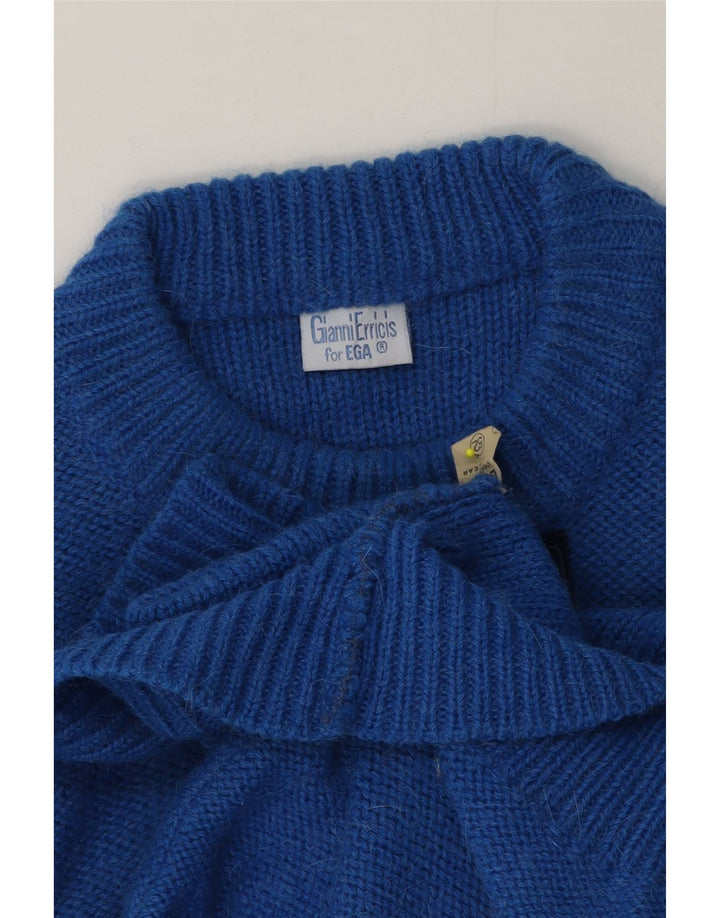 Suéter vintage masculino com gola redonda IT 52 grande bloco colorido azul