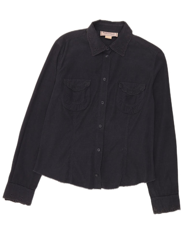 Camisa feminina de veludo Marlboro Classics Reino Unido 16 grande algodão azul marinho