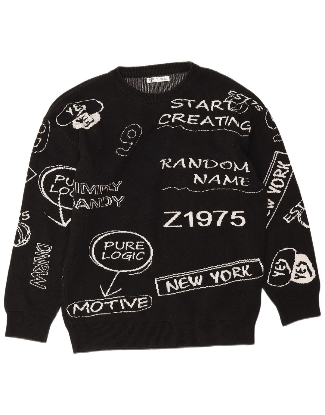 Zara feminino gráfico oversized moletom jumper Reino Unido 10 pequeno algodão preto