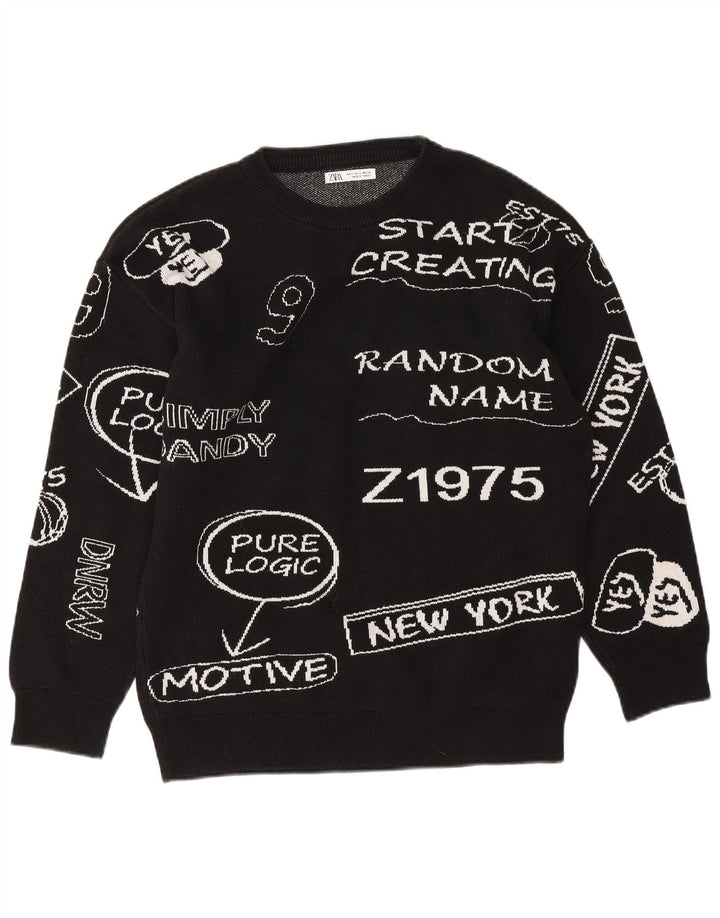 Zara feminino gráfico oversized moletom jumper Reino Unido 10 pequeno algodão preto