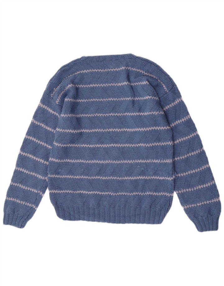 Suéter masculino vintage de ajuste regular com gola redonda listrado azul médio
