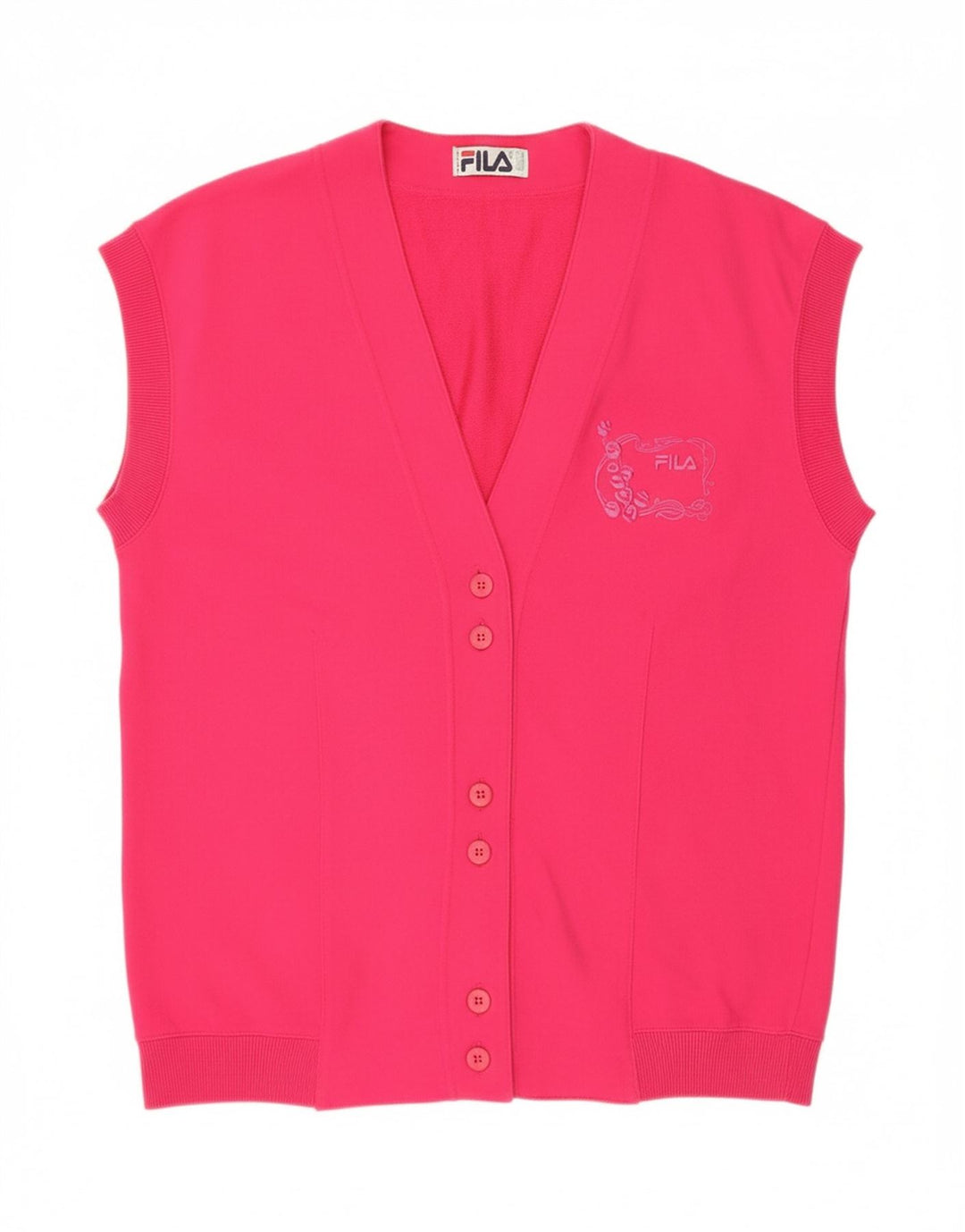 FILA Womens Sleeveless Cardigan Sweater IT 48 XL Pink Cotton Vintage Fila and Second-Hand Fila from Messina Hembry 