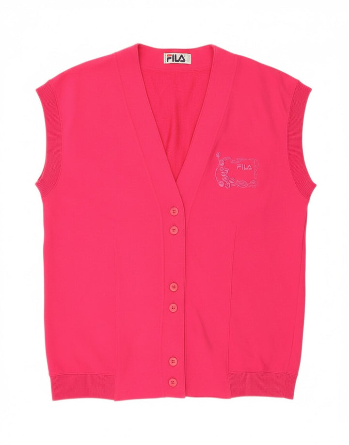 FILA Womens Sleeveless Cardigan Sweater IT 48 XL Pink Cotton Vintage Fila and Second-Hand Fila from Messina Hembry 