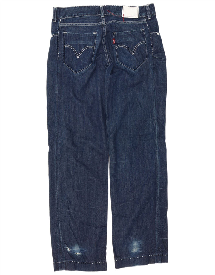 Jeans retos masculinos Levi's W34 L34 algodão azul marinho