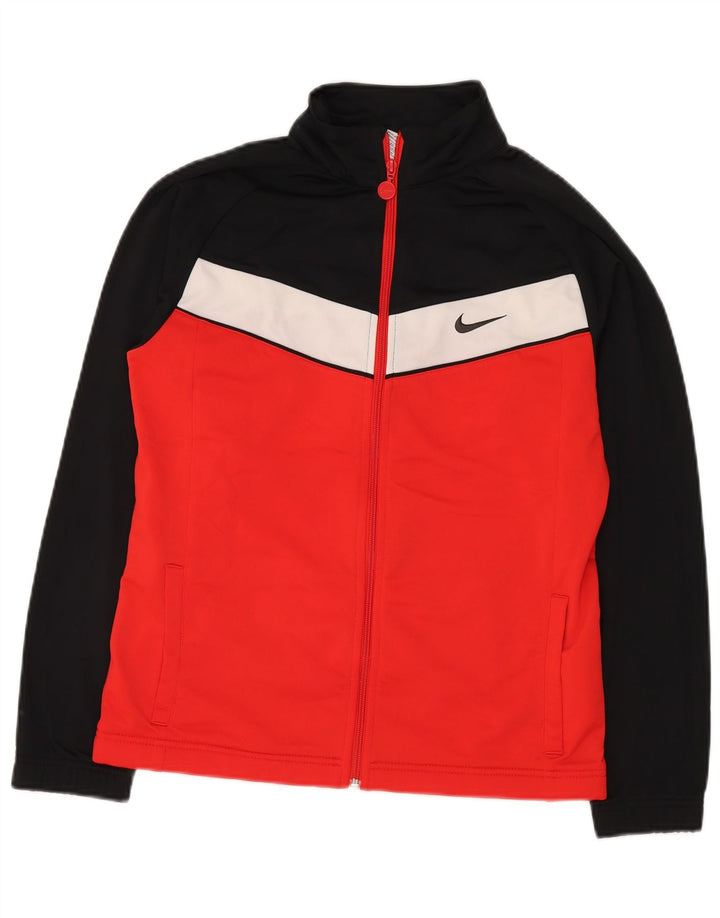 NIKE Boys Tracksuit Top Jacket 13-14 Years XL Vermelho Colourblock Poliéster