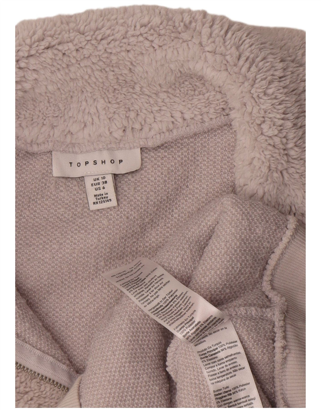 Suéter de lã grande com zíper e gola alta Topshop Reino Unido 10 poliéster cinza pequeno