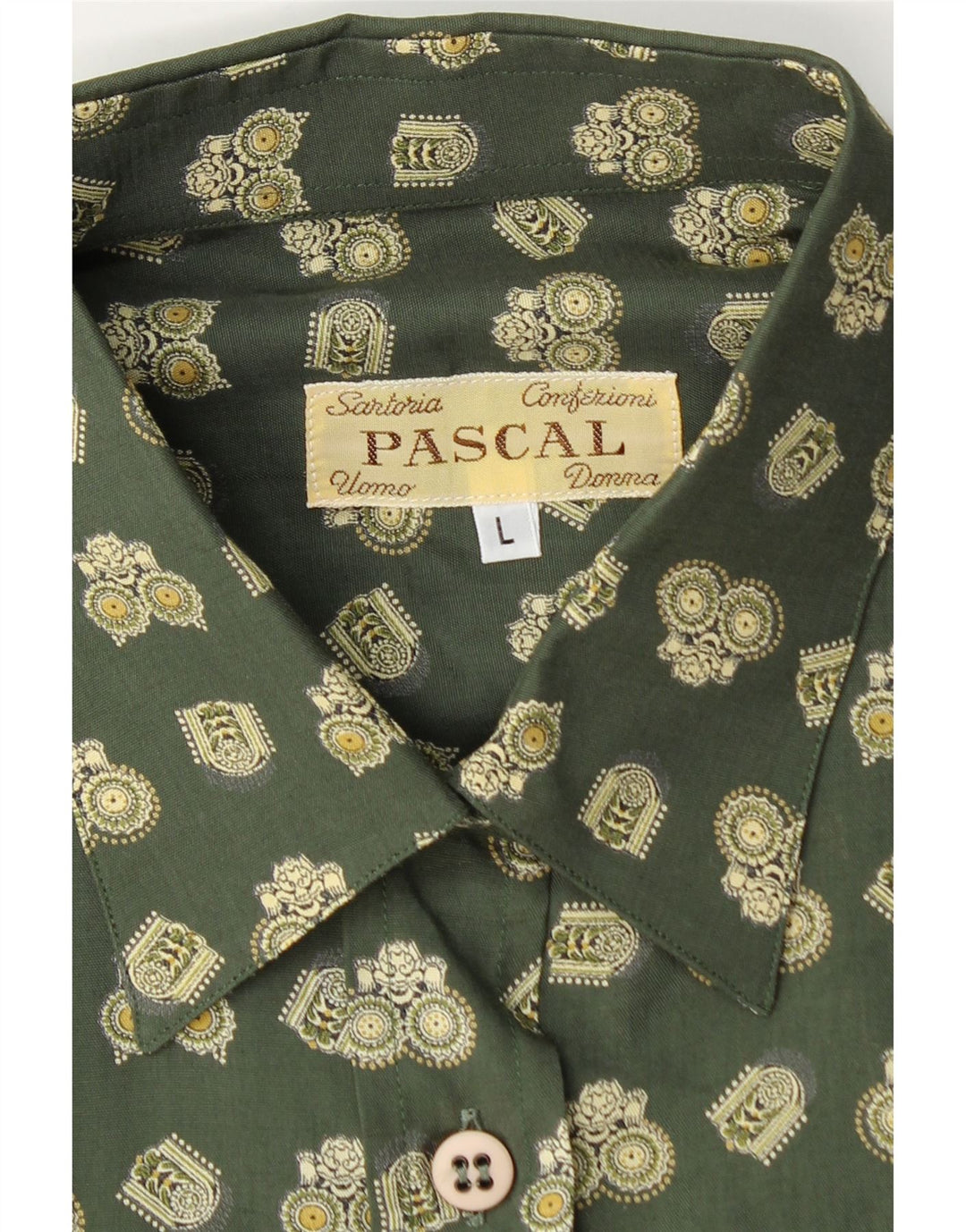 Camisa feminina vintage grande com padrão abstrato Reino Unido 16 grande verde geométrica