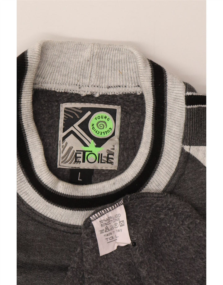 Moletom masculino vintage jumper grande cinza colorblock acrílico