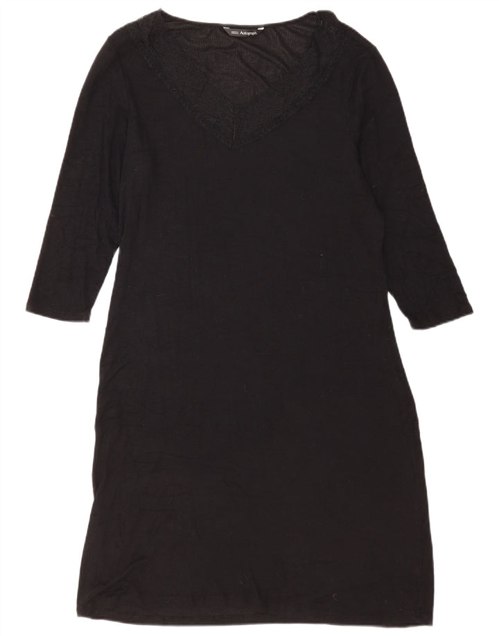 Vestido feminino Marks & Spencer manga 3/4, UK 14, grande, preto, modal