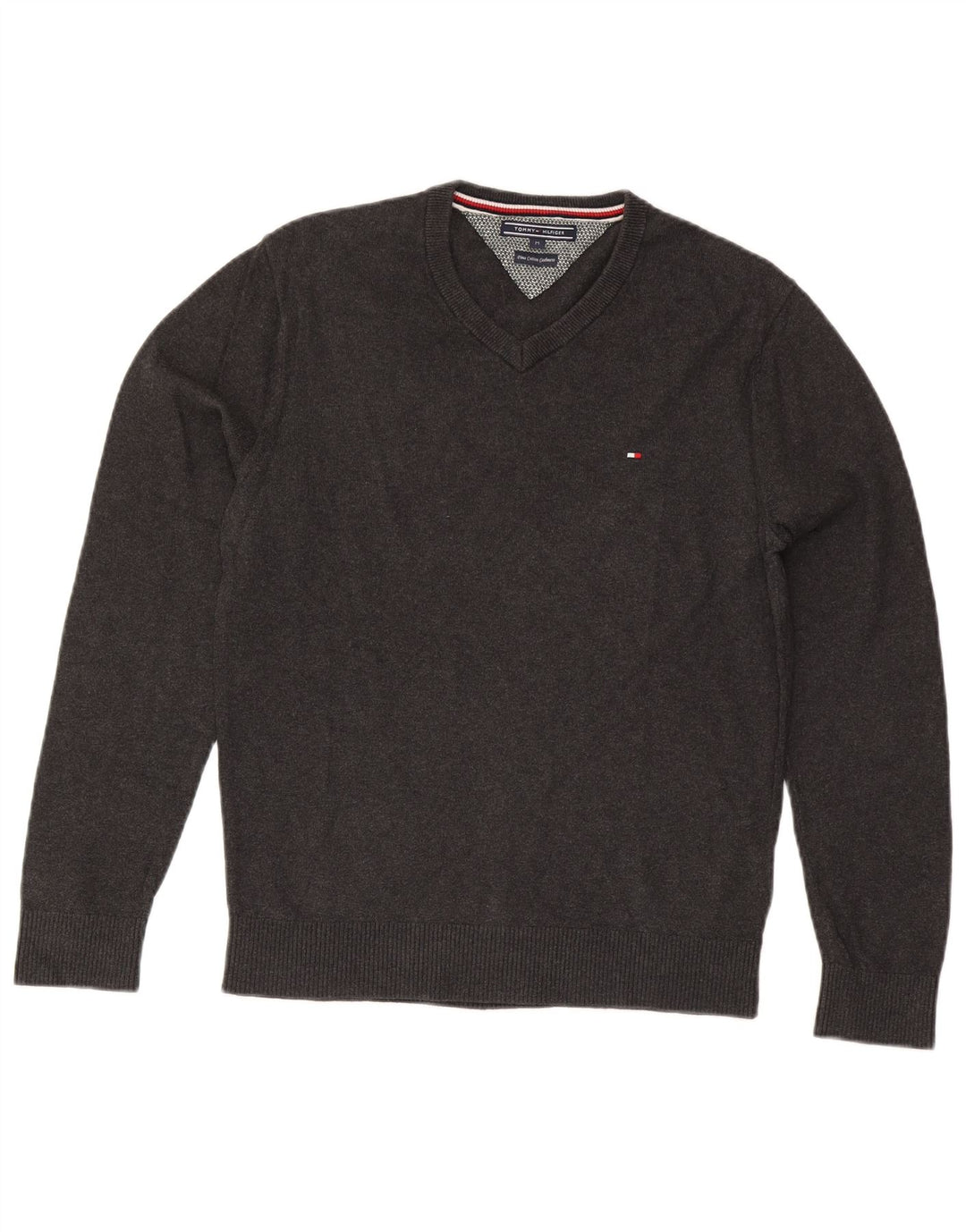 Suéter masculino Tommy Hilfiger com decote em V, algodão cinza médio
