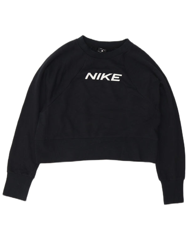 Nike Womens Dri Fit Crop Oversized Moletom Jumper UK 10 Pequeno Preto